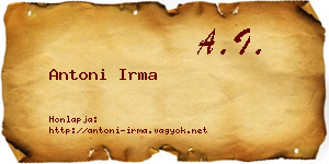 Antoni Irma névjegykártya